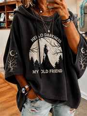 Women’s Funny Halloween Hello Darkness My Old Friend Witch Print Casual Short-Sleeve Hoodie