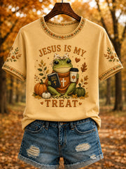 Women's Autumn "JESUS IS MY TREAT" Printed T-shirt