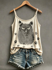 Women's Fingerprint Style Cat Print Vests
