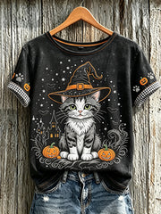 Women's Halloween Cute Animal Pattern Printed Casual Short Sleeve T-Shirt