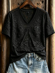 Women's Vintage Gothic Ghost Floral Lace Art Print short-sleeved T-shirt