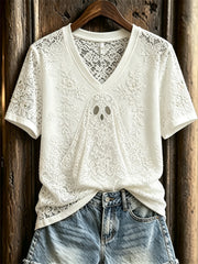 Women's Vintage Gothic Ghost Floral Lace Art Print short-sleeved T-shirt