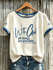 Women's faith-themed fun slogan pattern printed casual short-sleeve T-shirt