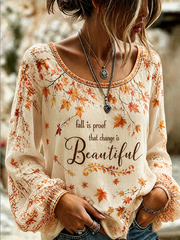 Women's Fall Trees Fall Leaves Printed Cotton-Linen Shirt