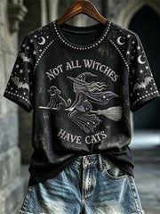 Women's Halloween Not All Witches Have Cats Witch & Poodle Dog Print short sleeve T-shirt