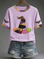 Women's Halloween Witch Hat Gothic Art Print Casual T-shirt