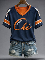Women's Chicago Football Lover Art Printed T-shirt