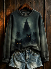 Women's Halloween element black cat printed casual Sweatshirt