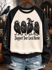 Women's Halloween Crows Print Sweatshirt