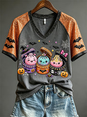 Women's Halloween Glitter Bun Dumplings Print short-sleeved T-shirt