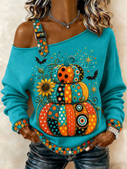 Women's Halloween pumpkin Off-Shoulder Sweatshirt
