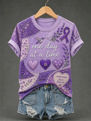 Women's Purple Floral & Alzheimer's Awareness Support Print Tee