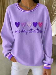 Women's Alzheimer's Awareness Support Print Ribbed Round-Neck Sweatshirt