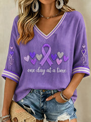 Women's Alzheimer's Awareness Support Print V-Neck Tee
