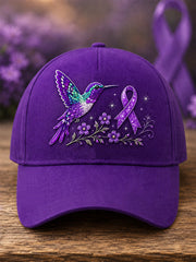 Unisex Purple Floral & Hummingbird Print Alzheimer's Awareness Support Hat