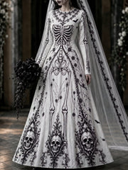 Women's Retro Halloween Gothic Skeleton Art Maxi Dress