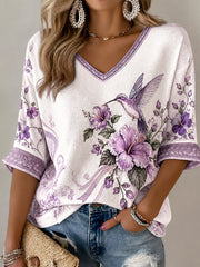 Women's Purple Art Print Casual T-shirt