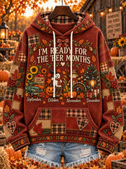 Women's autumn and winter theme pattern design casual hoodie