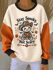 Women's Stay Spooky, Not Scary Ribbed Round-Neck Sweatshirt