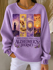 Women's Alzheimer's Journey Purple Ribbon Print Ribbed Round-Neck Sweatshirt