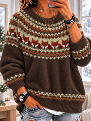 Women's Rustic Fair Isle Fox Long Sleeve Crewneck Sweater