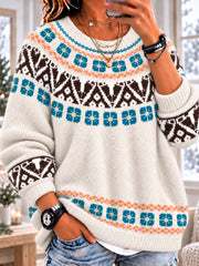 Women's Fair Isle YokeLong Sleeve Crewneck Sweater