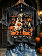 Women's Dachshunds Because People Are Creepy Halloween Print Short-sleeved T-shirt