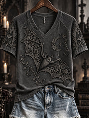 Women's Halloween Gothic Lace Bat Art Print short-sleeved T-shirt