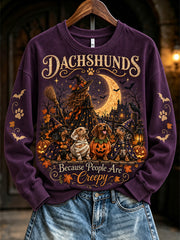 Women's Halloween-themed witch and dog pattern casual sweatshirt