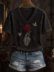 Women's Halloween Gothic-style patterned casual short-sleeve T-shirt
