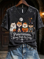 Women's Pomeranians Because People Are Creepy Halloween Dogs Print short-sleeved T-shirt