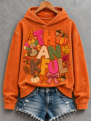 Women's Thanksgiving Thankful Turkey Print Casual Hoodie
