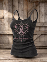 Women's Gothic Floral Pink Ribbon Print Casual Vest