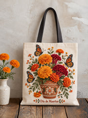 Mexico Day of The Dead Floral Art Printed Canvas Bag