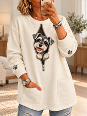 Women's Cute Dog Print Casual Long Sleeve Sweater