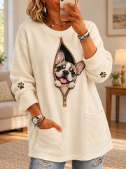 Women's Cute Dog Print Casual Long Sleeve Sweater