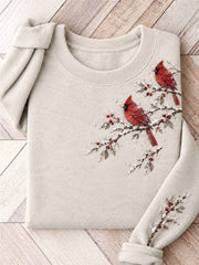 Women's Snowy Winter Red Cardinal Birds on Braches Print Sweatshirt