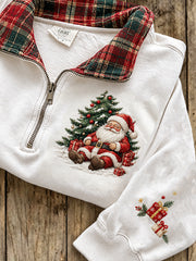 Women's Christmas Winter Santa Claus Pattern Casual Half-Zip Sweatshirt