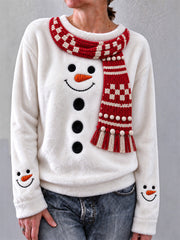 Women's Snowman With Scarf Inspired Pattern Cozy Flannel Sweatshirt