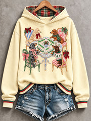 Women's Christmas Dachshund Playing Mahjong Print Casual Sweatshirt