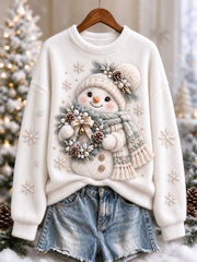 Women's White Christmas Snowman Print Cozy Flannel Sweatshirt