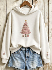 Women's Vintage Pink Christmas Tree Print Hoodie