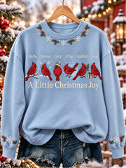 Women's Vintage Christmas Cardinal A Little Christmas Joy Print Casual Sweatshirt