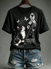 Women's Lung Cancer Awareness Print Short Sleeve T-shirt