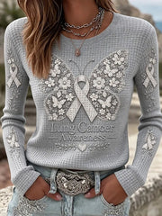 Women's Lung Cancer Awareness Print Waffle T-shirt
