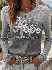 Women's Lung Cancer Awareness Print Waffle T-shirt