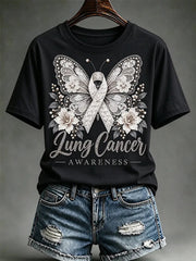 Women's Lung Cancer Awareness Print Short Sleeve T-shirt