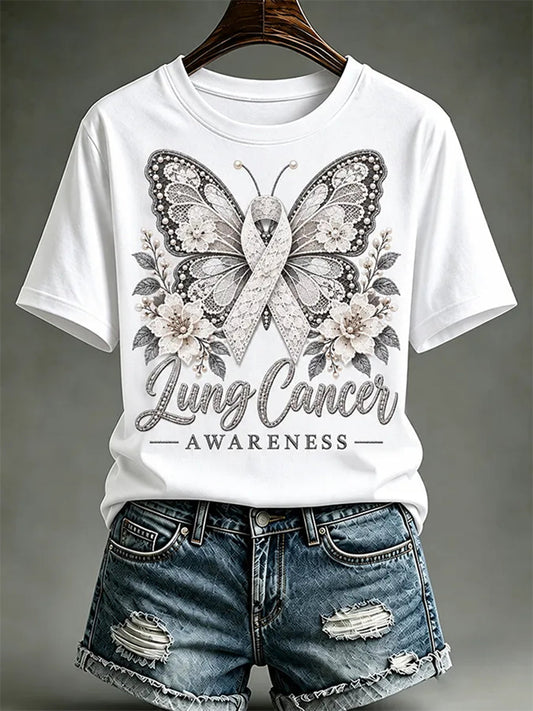 Women's Lung Cancer Awareness Print Short Sleeve T-shirt