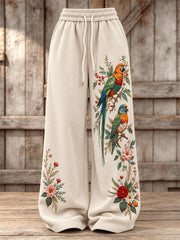Women's Forest Parrot and Floral Pattern Casual Sweatpants