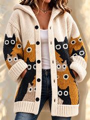Women's Cute Cat Art Print Long Coat